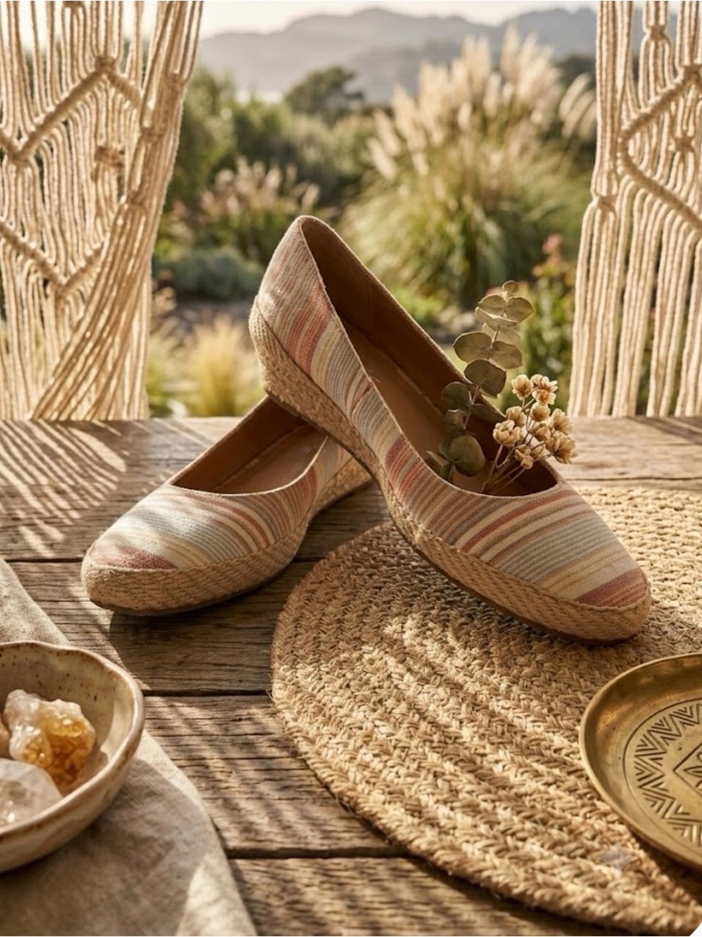 AMERICAN EAGLE Striped Canvas Espadrille Low Wedge Shoes Sz 13